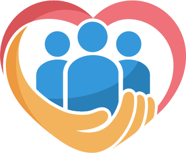 Family in embracing heart logo